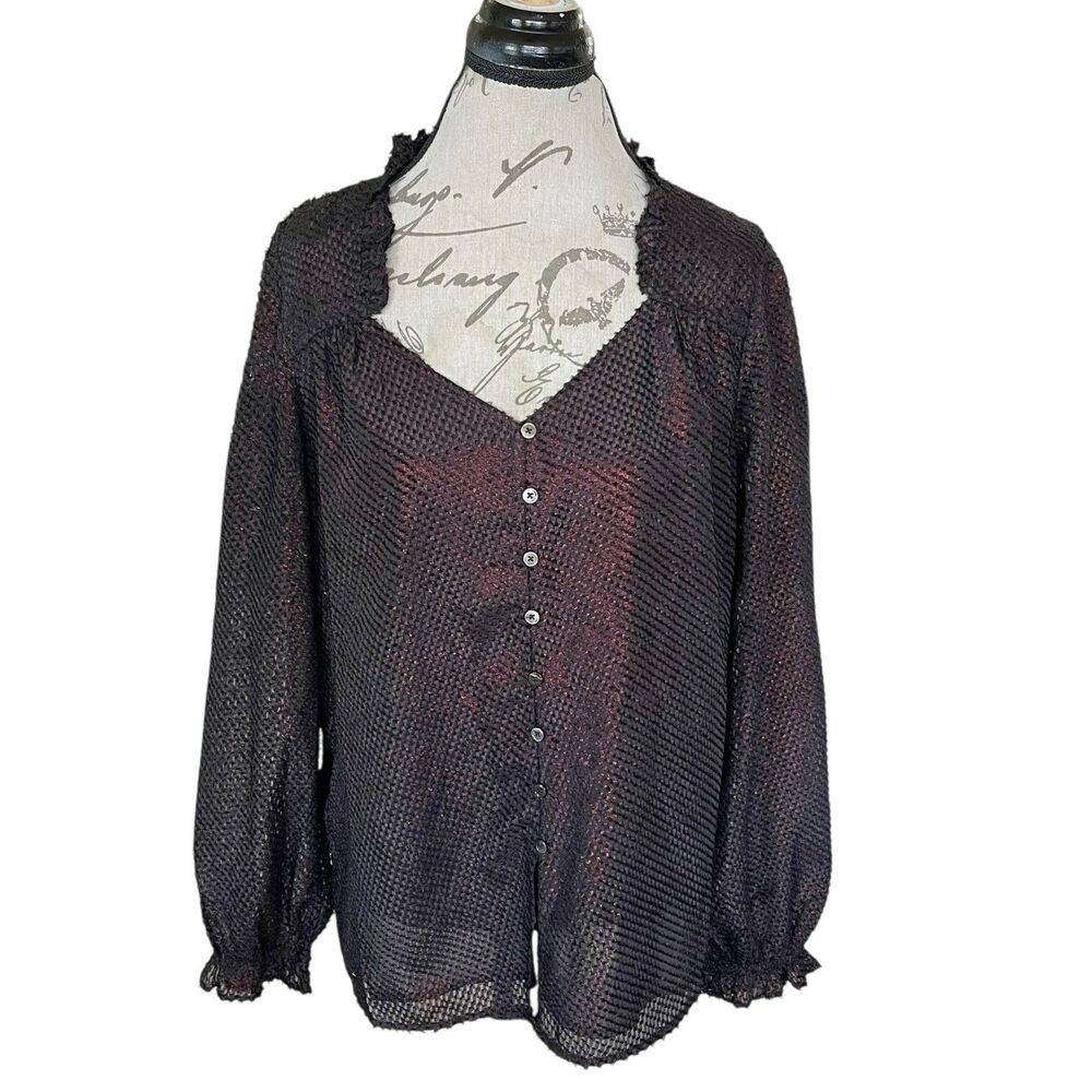 Current Air Womens Blouse Size Large Top Long Sleeve Dark Academia Gothic Chic